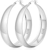 12mm Wide Thick Sterling Silver Hoop Earrings - Silver-50mm