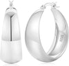 12mm Wide Thick Sterling Silver Hoop Earrings - Silver-30mm