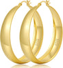 12mm Wide Thick Sterling Silver Hoop Earrings - Gold-50mm