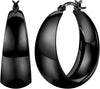 12mm Wide Thick Sterling Silver Hoop Earrings - Black-30mm