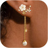 Dangle Pearl Drop Gold Earrings for Women Flower Wedding Jewelry - main view