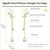 Dangle Pearl Drop Gold Earrings for Women Flower Wedding Jewelry - view 2