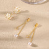 Dangle Pearl Drop Gold Earrings for Women Flower Wedding Jewelry - view 4