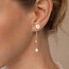 Dangle Pearl Drop Gold Earrings for Women Flower Wedding Jewelry - view 5