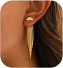 Gold Earrings for Women, 14K Gold Plated Tassel Dangle Earrings for Women Trendy Long Chain Earring Dainty Pearl Drop Earrings Elegant Wedding - main view