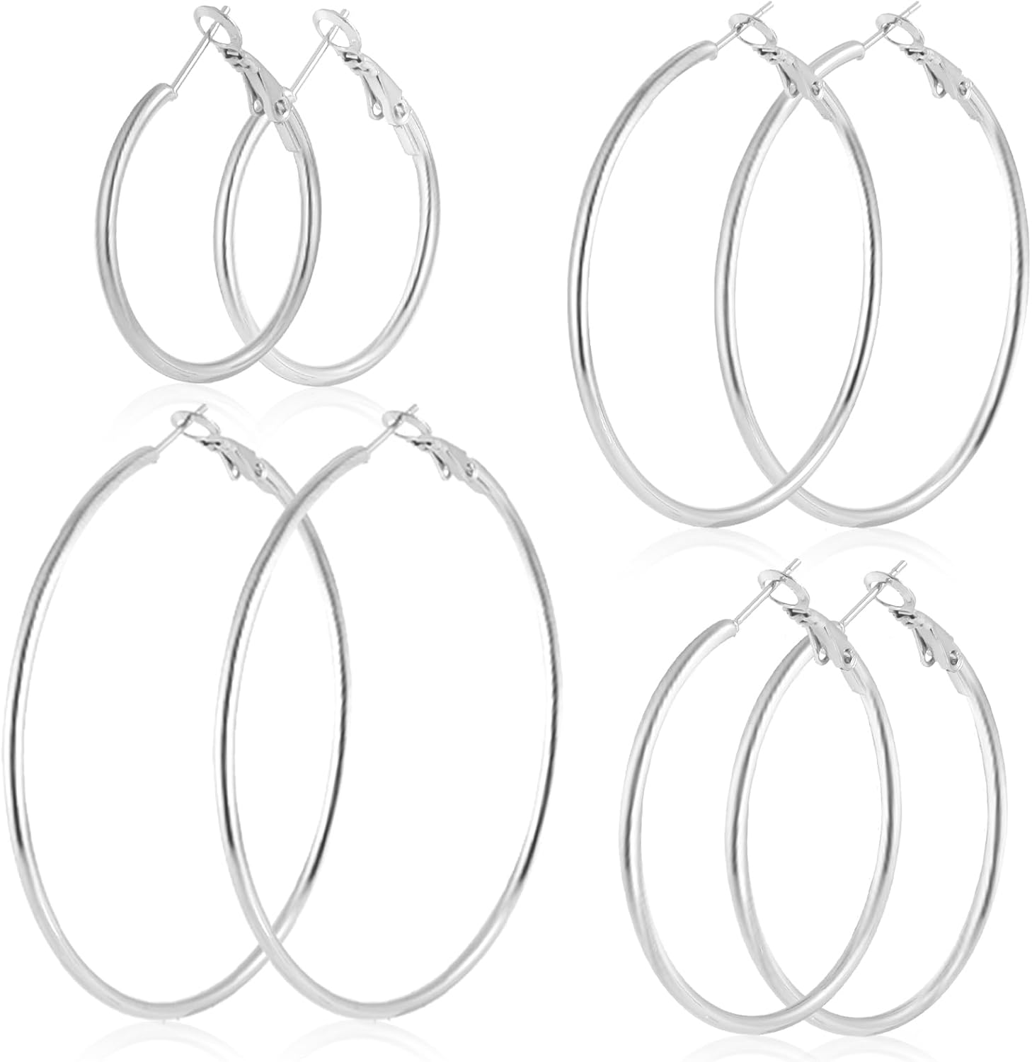 4 Pairs Stainless Steel Hoop Earrings Set for Women - main view