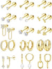 Flat Back Earrings for Women Surgical Steel Earrings -20G Cartilage Earring Stacks 14K Gold Plated Hoops Flatback Stud Earring Sets for Multiple - main view