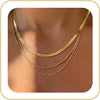 Layered Necklaces for Women 14k Gold Plated Chain Necklace Set Chunky Herringbone Snake Rope Box Cuban Link Chain for Women Layering Stack Choker - 3 Necklace Set Gold