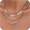 Layered Necklaces for Women 14k Gold Plated Chain Necklace Set Chunky Herringbone Snake Rope Box Cuban Link Chain for Women Layering Stack Choker - 4 Layered Necklace Rose Gold
