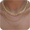 Layered Necklaces for Women 14k Gold Plated Chain Necklace Set Chunky Herringbone Snake Rope Box Cuban Link Chain for Women Layering Stack Choker - 3 Chunky Cuban Box Gold