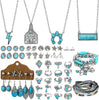 20 Pcs Bohemian Jewelry Set for Women Western Turquoise Jewelry Set - Blue Silver