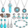 20 Pcs Bohemian Jewelry Set for Women Western Turquoise Jewelry Set - Light Blue