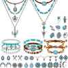 20 Pcs Bohemian Jewelry Set for Women Western Turquoise Jewelry Set - Blue Brown