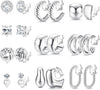 10 Pairs Clip On Earrings for Women Non Pierced Earrings Set - Silver Plated