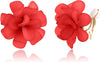 Fashion Flower Clip On Earrings For Women Cute Lovely Acrylic Flower Earrings No piercing Earrings - red