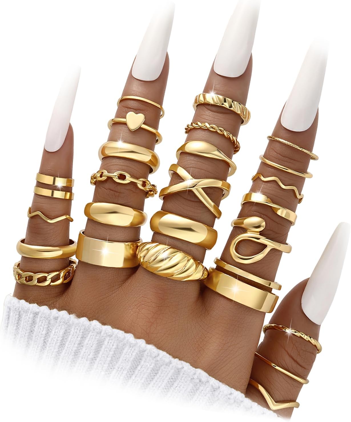 Gold Knuckle Rings Set for Women, Stackable Midi Chunky Rings Pack - main view