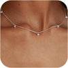 Dainty Silver Gold Necklaces for Women Station Choker Simulated Diamond Necklace Simple Layering CZ Necklace Jewelry Gifts - Silver 5pcs Hanging CZ-Cable Chain