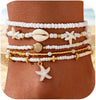 Boho Shell Ankle Bracelet Set for Women, 5 Pairs 14K Boho Bead Handmade Adjustable Anklet, Hawaiian Beach Seashell Starfish Foot Jewelry Gifts - Classic-5Pcs-3