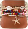 Boho Shell Ankle Bracelet Set for Women, 5 Pairs 14K Boho Bead Handmade Adjustable Anklet, Hawaiian Beach Seashell Starfish Foot Jewelry Gifts - Boho-5Pcs
