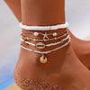 Boho Shell Ankle Bracelet Set for Women, 5 Pairs 14K Boho Bead Handmade Adjustable Anklet, Hawaiian Beach Seashell Starfish Foot Jewelry Gifts - view 2