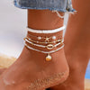 Boho Shell Ankle Bracelet Set for Women, 5 Pairs 14K Boho Bead Handmade Adjustable Anklet, Hawaiian Beach Seashell Starfish Foot Jewelry Gifts - view 3
