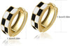 Checker Cartilage Hoops Teacher Earrings for Women White Black Enamel Gold - view 6