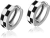Checker Cartilage Hoops Teacher Earrings for Women White Black Enamel Gold - Black White-Silver