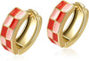 Checker Cartilage Hoops Teacher Earrings for Women White Black Enamel Gold - Pink Red-Gold