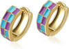 Checker Cartilage Hoops Teacher Earrings for Women White Black Enamel Gold - Blue Purple-Gold