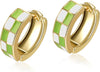 Checker Cartilage Hoops Teacher Earrings for Women White Black Enamel Gold - Light Green White-Gold