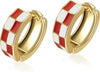 Checker Cartilage Hoops Teacher Earrings for Women White Black Enamel Gold - Red white-Gold