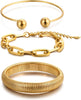 Chunky Gold Bangle Bracelets for Women with Dainty 14k Gold Plated Big Stackable Bangles Set Statement Cuff Bracelet Stack Fashion Jewelry Gifts - Chain bracelets & bangles