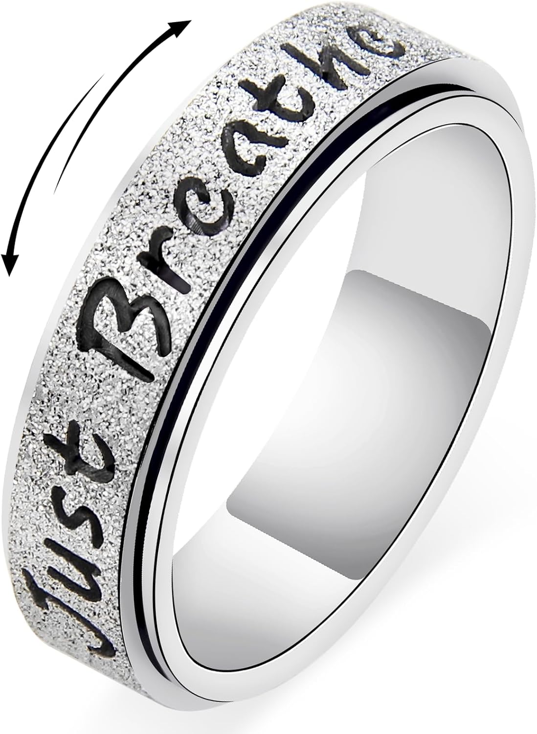 Fidget Spinner Ring for Women - Just Breathe Inspirational Hope Rings, Stainless Steel Anxiety Women's Ring for Stress Relief, Thumb Rotating Rings - main view