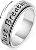 Fidget Spinner Ring for Women - Just Breathe Inspirational Hope Rings, Stainless Steel Anxiety Women's Ring for Stress Relief, Thumb Rotating Rings - main view