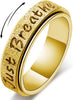 Fidget Spinner Ring for Women - Just Breathe Inspirational Hope Rings, Stainless Steel Anxiety Women's Ring for Stress Relief, Thumb Rotating Rings - Gold 8