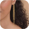 Long Gold Dangle Earrings for Women, 14K Plated Tassel Earring - F-cz dangle drop tassel