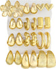 12 Pairs Chunky Gold Hoop Earrings for Women Trendy, Gold Plated Lightweight Stack, Thick Open Twisted Huggie Hoops Earring Set - Gold Heart