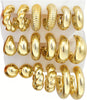 12 Pairs Chunky Gold Hoop Earrings for Women Trendy, Gold Plated Lightweight Stack, Thick Open Twisted Huggie Hoops Earring Set - Gold Classics