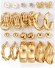 12 Pairs Chunky Gold Hoop Earrings for Women Trendy, Gold Plated Lightweight Stack, Thick Open Twisted Huggie Hoops Earring Set - Gold thick