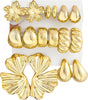 12 Pairs Chunky Gold Hoop Earrings for Women Trendy, Gold Plated Lightweight Stack, Thick Open Twisted Huggie Hoops Earring Set - Gold Floral