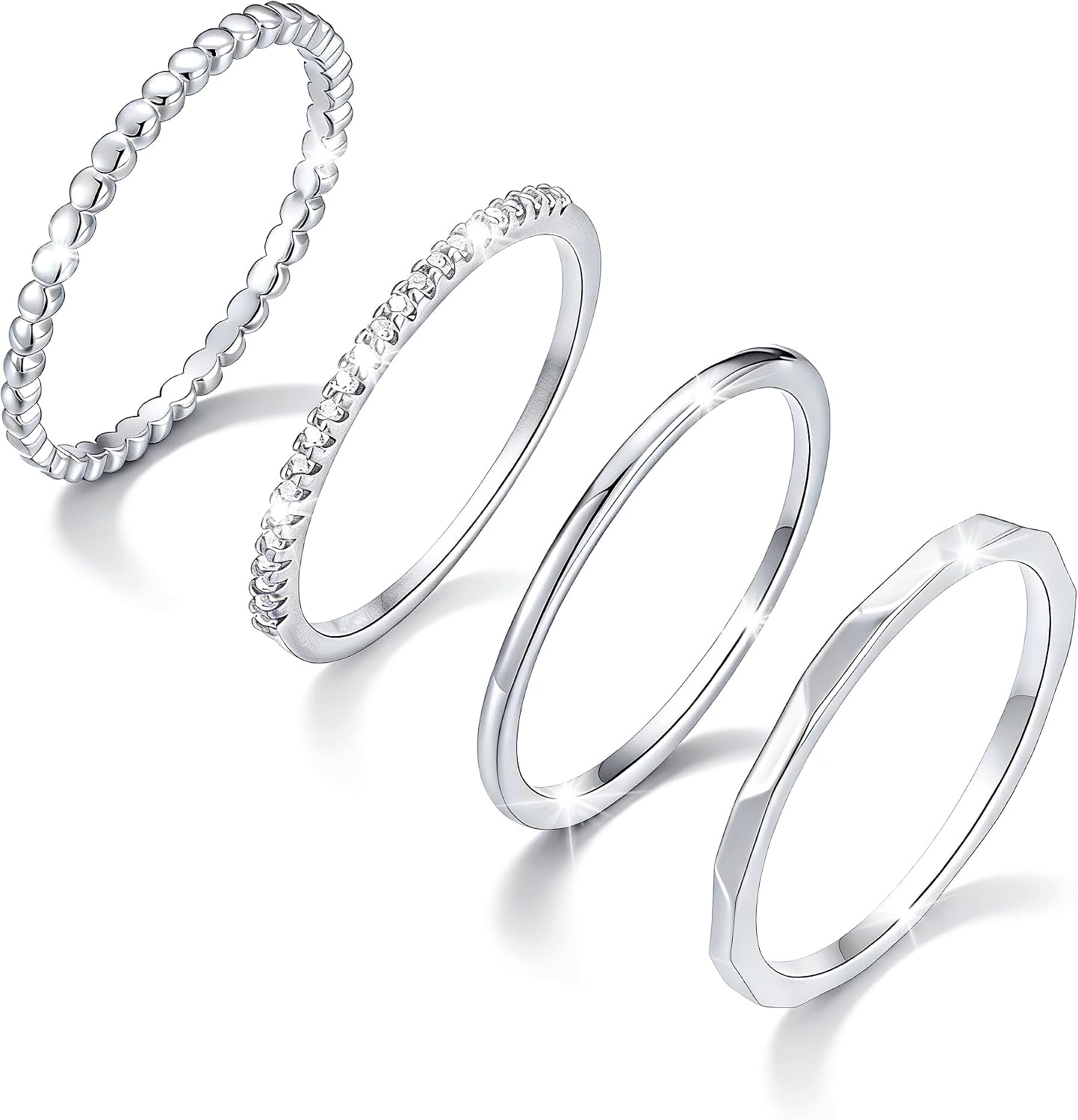 Silver Stackable Rings for Women Statement Gold Band Ring Sets - main view