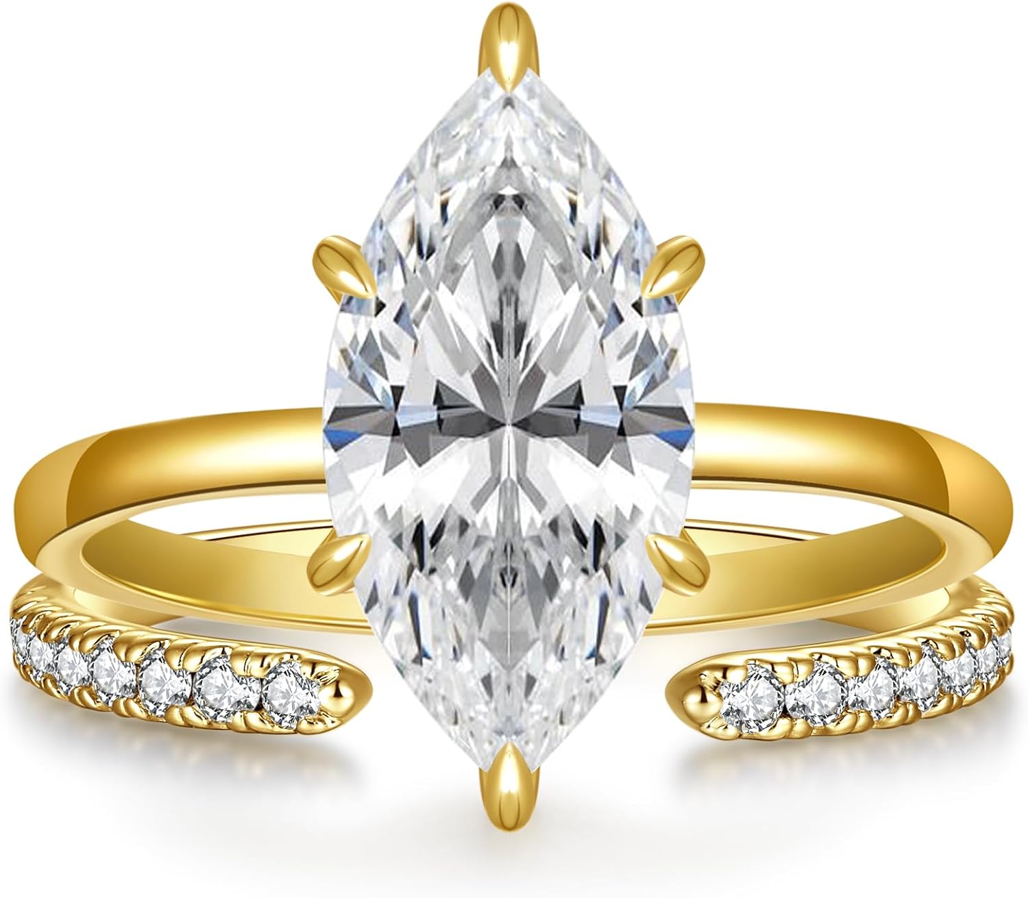 3.5CT Marquise Cut Engagement Ring Set for Women, Adjustable Open CZ - main view