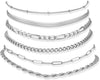 Ankle Bracelets for Women 14K Gold Plated Anklets Set - 6 Pcs Steel Cuban-8.5+2.5 Inch