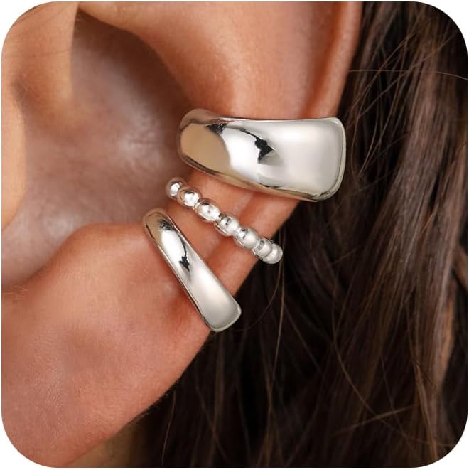 14K Gold/Silver Plated Ear Cuffs Non Piercing Set Clip On Dainty - main view