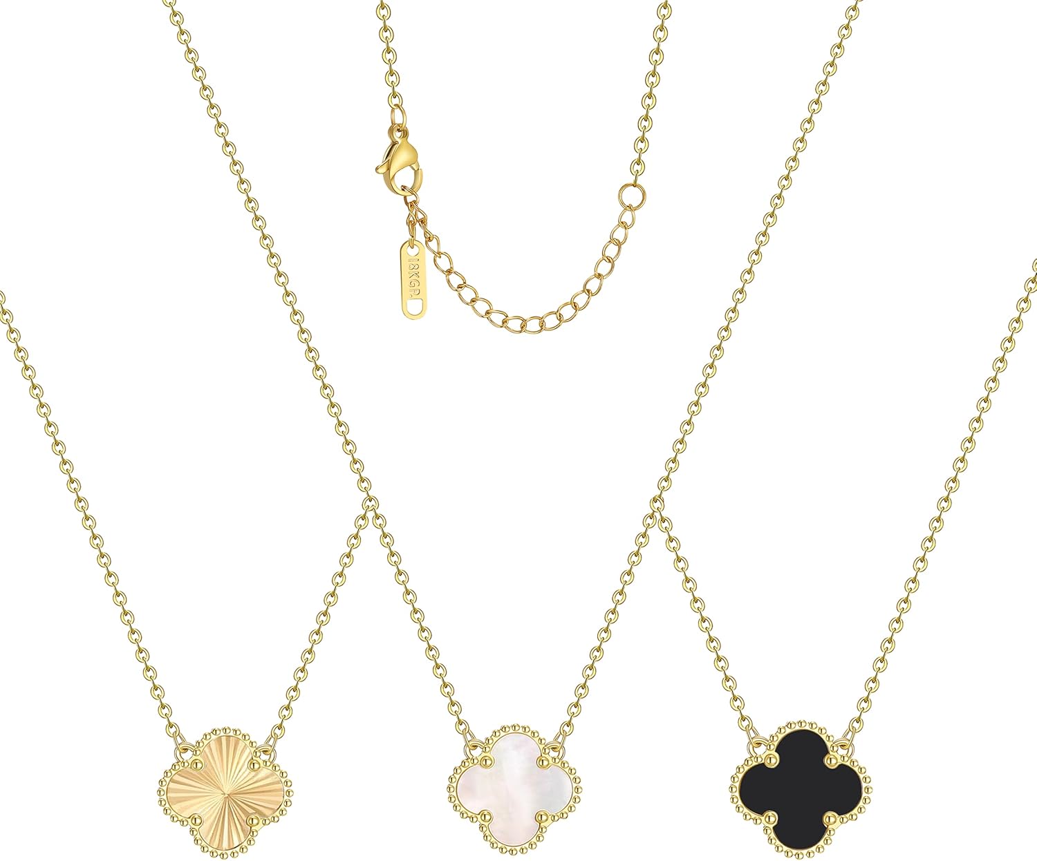 18K Gold Plated Clover Pendant Necklace Set for Women Fashion Four Leaf Clover Necklace Lucky Simple Jewelry Gifts for Women 3Pcs - main view