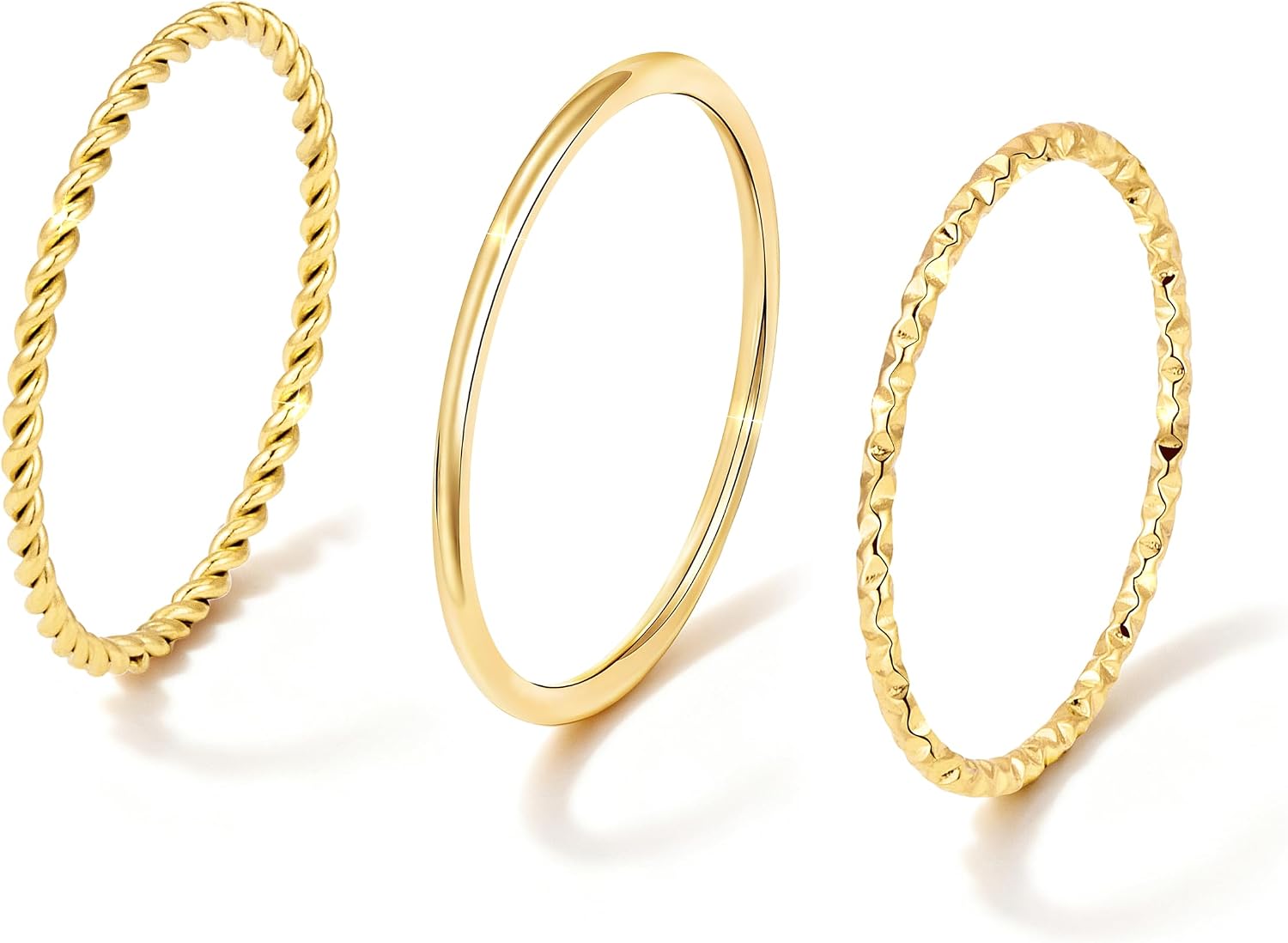 Gold Rings for Women, 14K Gold Plated Thin Ring Set, Trendy Pinky Wedding Bands Engagement Dainty Rings for Women Size 6-11 - main view