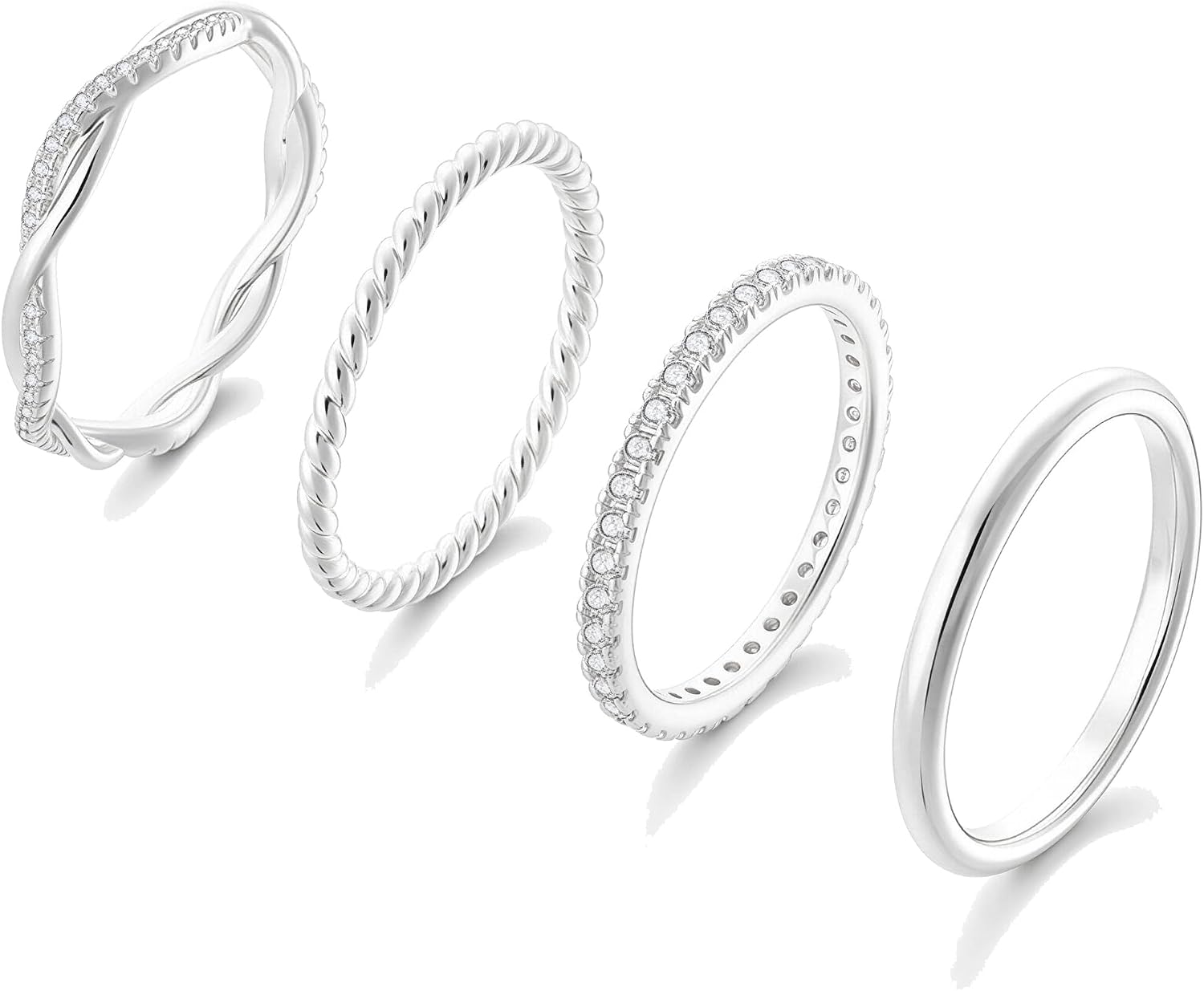 Silver Stackable Rings for Women, CZ Eternity Band Set - main view