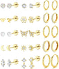 14K Gold Plated Flat Back Earrings - Surgical Stainless Steel Stud Hoop Earrings for Women Cute Stud Earring Set Small Huggie Hoops Cartilage Earring - main view