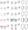 14K Gold Plated Flat Back Earrings - Surgical Stainless Steel Stud Hoop Earrings for Women Cute Stud Earring Set Small Huggie Hoops Cartilage Earring - Dark Silver&Pink