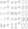 14K Gold Plated Flat Back Earrings - Surgical Stainless Steel Stud Hoop Earrings for Women Cute Stud Earring Set Small Huggie Hoops Cartilage Earring - Silver Plated